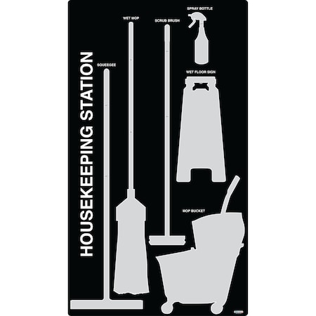 5S Supplies 5S Housekeeping Shadow Board Broom Station Version 18  - Black Board / Gray Shadows  With Broom HSB-V18-BLACK/GRAY-KIT